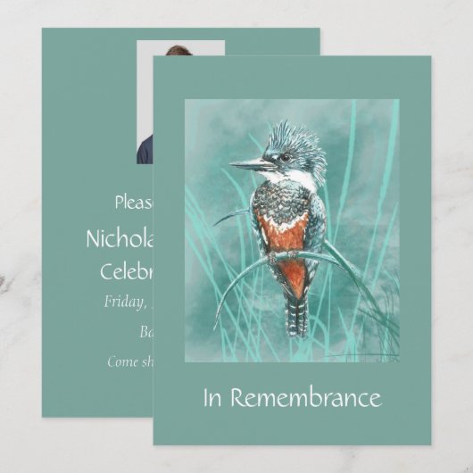Memorial Celebration of Life Custom Kingfisher Kaart (Voorkant / Achterkant)
