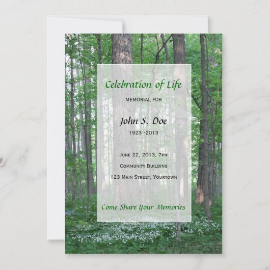 Memorial Celebration of Life Forest-uitnodiging Kaart (Voorkant)