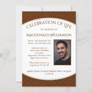 Memorial CELEBRATION OF LIFE Funeral BROWN Invite Kaart