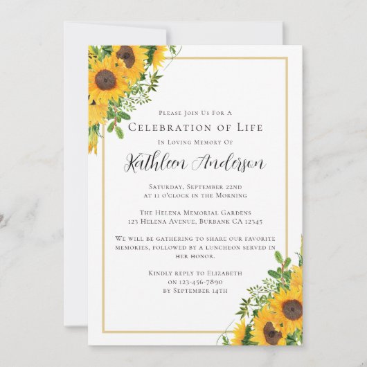 Memorial Celebration of Life Funeral Sunflower Kaart (Voorkant)