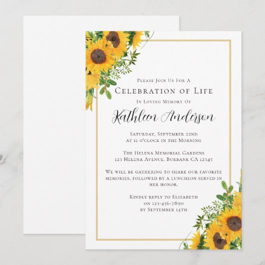 Memorial Celebration of Life Funeral Sunflower Kaart (Voorkant / Achterkant)