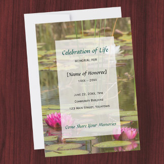 Memorial Celebration of Life Water Lily Invitation Kaart
