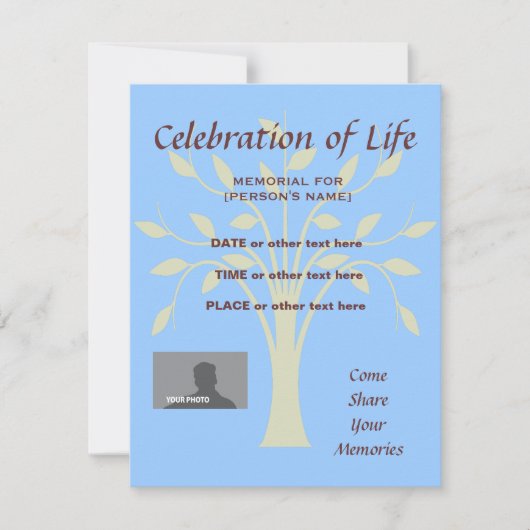 Memorial Celebration Tree of Life Blue Background Kaart (Voorkant)