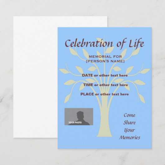 Memorial Celebration Tree of Life Blue Background Kaart (Voorkant / Achterkant)