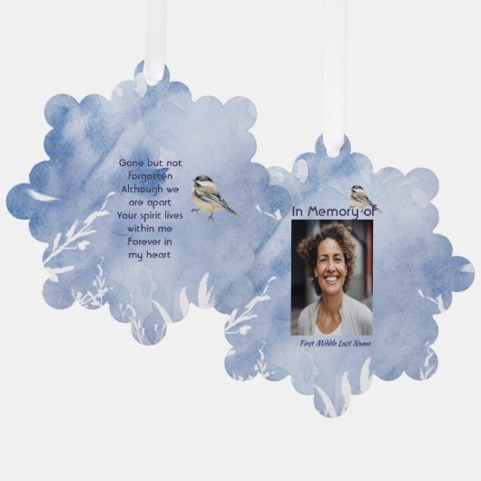 Memorial Chickadee Bird Winter Snow Tree Ornament Kaart (Voorkant / Achterkant)