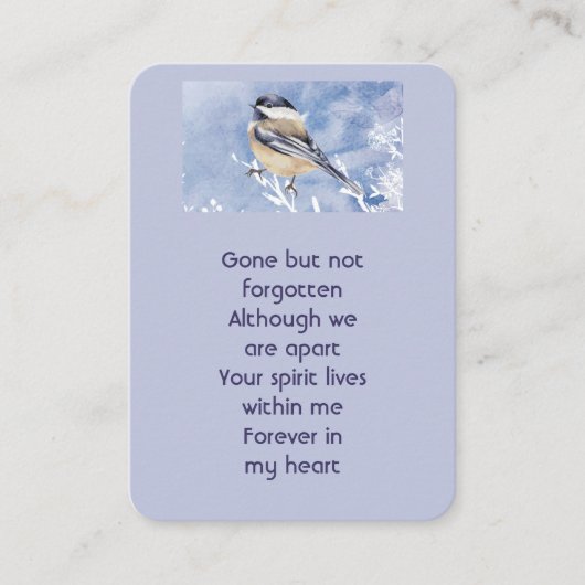 Memorial Chickadee Bird Winter Snow Tree Visitekaartje (Voorkant)
