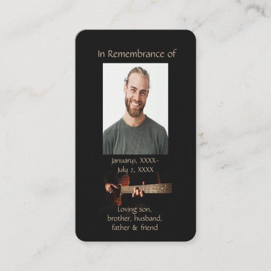 Memorial Christelijk Memory Kaart Music Guitar Visitekaartje (Voorkant)