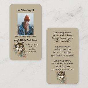 Memorial Christelijk Memory Waterverf Wolf Animal Visitekaartje