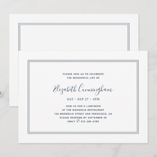 Memorial Classic Simple Chic Elegant Lijst Kaart (Voorkant / Achterkant)