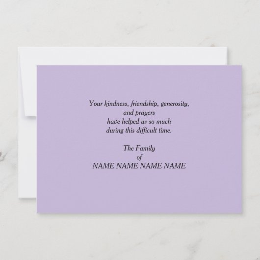 Memorial Contribution Paars Flower Hartelijk dank Bedankkaart (Achterkant)
