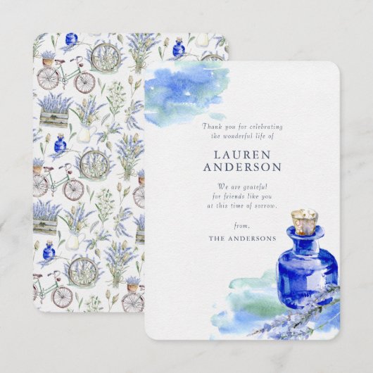 Memorial Country Rustic Lavender Floral Botanicals Bedankkaart (Voorkant / Achterkant)