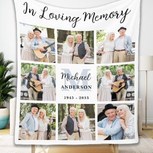 Memorial Custom 8 Photo Collage in Loving Memory Fleece Deken