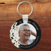Memorial Custom Foto  Lily Black Floral Sleutelhanger (Voorkant)