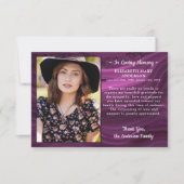 Memorial Custom Photo Paars Marble Funeral Bedankkaart (Voorkant)