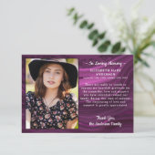 Memorial Custom Photo Paars Marble Funeral Bedankkaart (Staand voorkant)