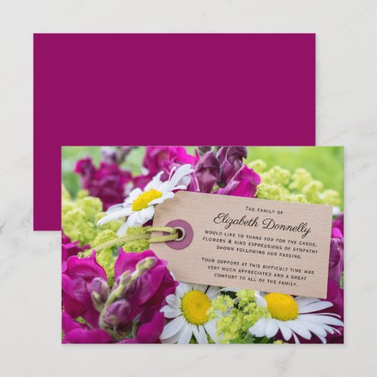 Memorial Dank u | Paarse Snapdragon & Daisy Bedankkaart (Voorkant / Achterkant)