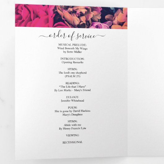 Memorial Dark Multiple Floral Funeral Drieluik Programma (Binnenzijde eerst)