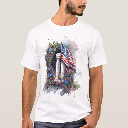 Memorial Day Amerikaanse vlag & krans T-shirt (Voorkant)