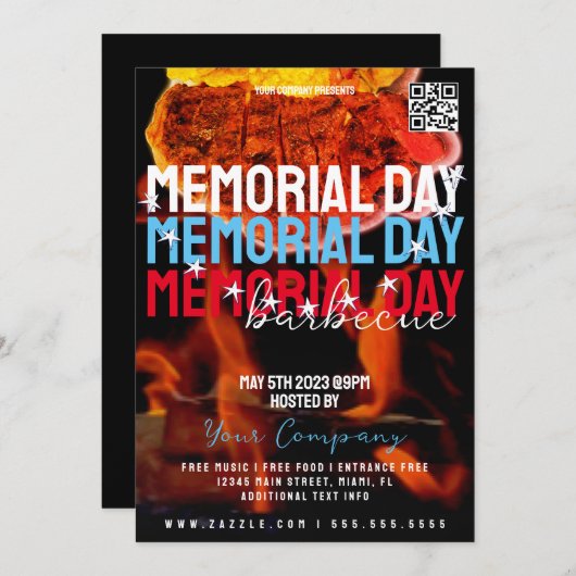 Memorial Day Barbecue Event Company Party Flyer Kaart (Voorkant / Achterkant)