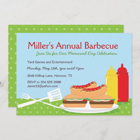 Memorial Day Barbecue Party - Uitnodigingen (Voorkant / Achterkant)