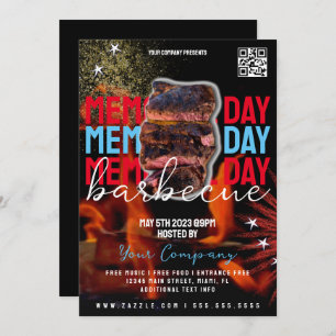 Memorial Day Barbecue Patriotic Party Flyer Kaart