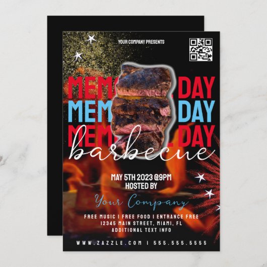 Memorial Day Barbecue Patriotic Party Flyer Kaart (Voorkant / Achterkant)