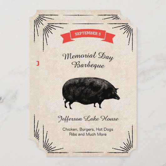 Memorial Day Barbeque BBQ Picnic Black  Pig. Kaart (Voorkant / Achterkant)