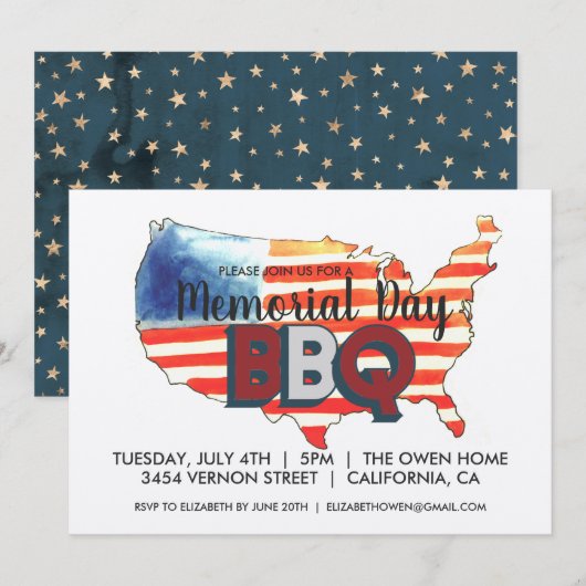 Memorial Day BBQ-feestuitnodiging Kaart (Voorkant / Achterkant)