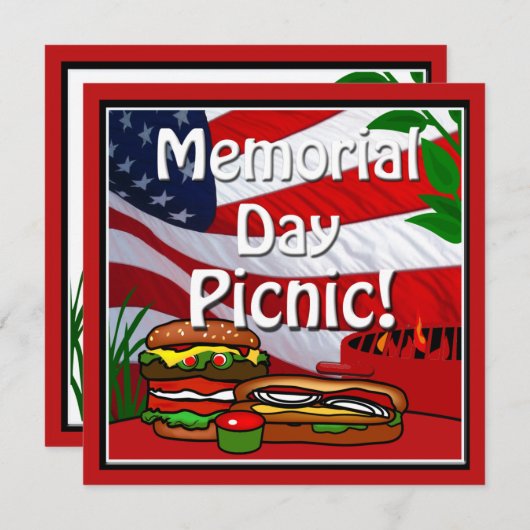 Memorial Day BBQ Grill Picnic Hamburger Hotdog Kaart (Voorkant / Achterkant)
