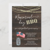 Memorial Day BBQ Party Invitation - Rustisch hout Kaart (Voorkant)