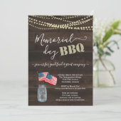 Memorial Day BBQ Party Invitation - Rustisch hout Kaart (Staand voorkant)
