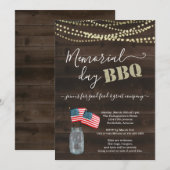 Memorial Day BBQ Party Invitation - Rustisch hout Kaart (Voorkant / Achterkant)