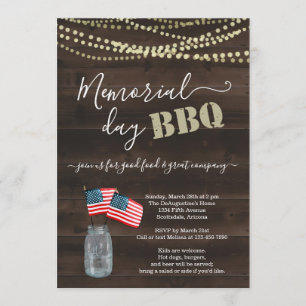 Memorial Day BBQ Party Invitation - Rustisch hout Kaart