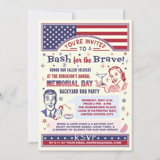 Memorial Day BBQ Party | Retro Patriotic Summer Kaart (Voorkant)