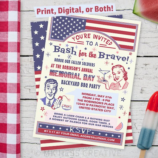 Memorial Day BBQ Party | Retro Patriotic Summer Kaart