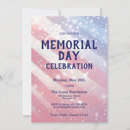 Memorial Day BBQ Party Rood Wit Blauw Patriottisch Kaart (Voorkant)