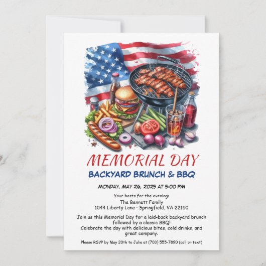 Memorial Day BBQ | Patriottische achtertuin Cookou Kaart (Voorkant)