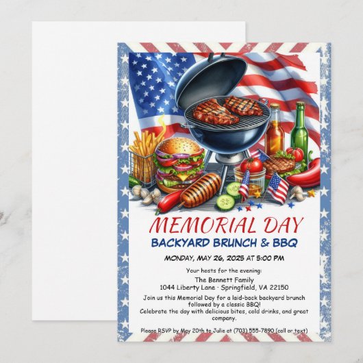 Memorial Day BBQ | Patriottische achtertuin Cookou Kaart (Voorkant / Achterkant)
