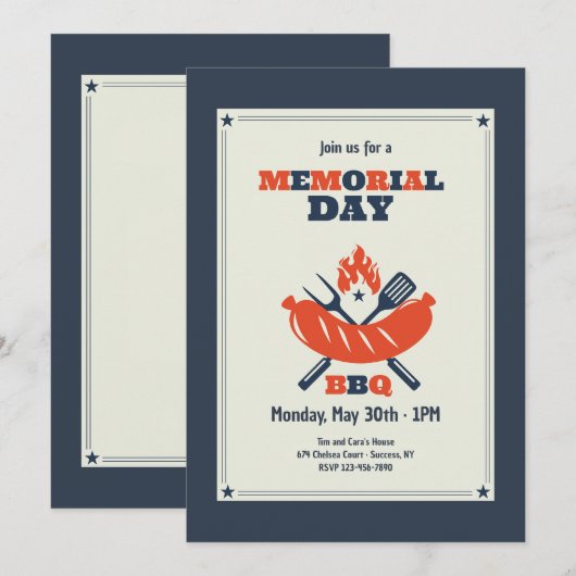 Memorial Day BBQ uitnodiging (Voorkant / Achterkant)