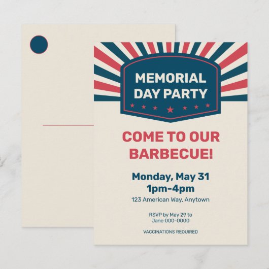 Memorial Day BBQ | Uitnodiging voor Briefkaart (Voorkant / Achterkant)