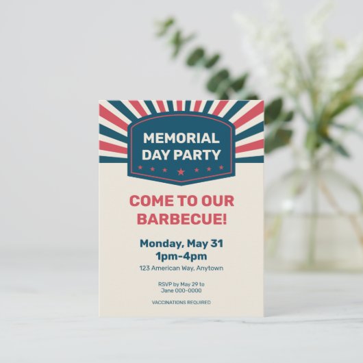 Memorial Day BBQ | Uitnodiging voor Briefkaart (Staand voorkant)