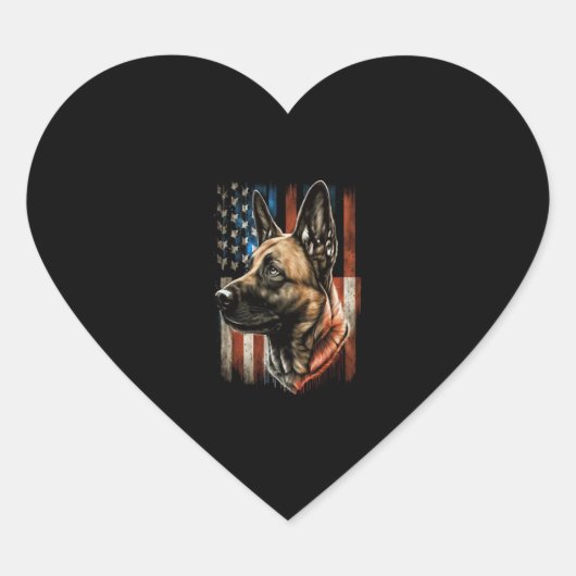 Memorial Day Belgische Malinois Amerikaanse vlag U Hart Sticker (Voorkant)