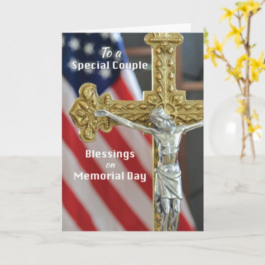 Memorial Day Blessings to Couple with Cross & Flag Kaart (Gele Bloem)
