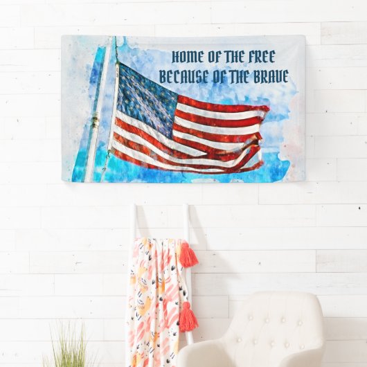 Memorial Day Blue Waterverf America Flag Spandoek (Insitu)
