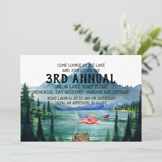 Memorial Day Boat Float | Lakeside Partij Kaart (Staand voorkant)