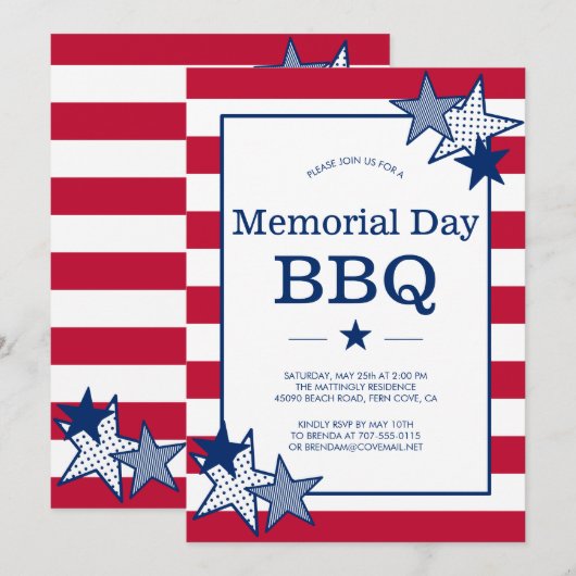 Memorial Day Bold Stars en Stripes Patriotic BBQ Kaart (Voorkant / Achterkant)