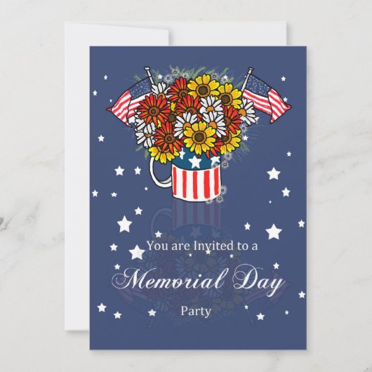 Memorial Day Card Party Invision with Flowers in Kaart (Voorkant)