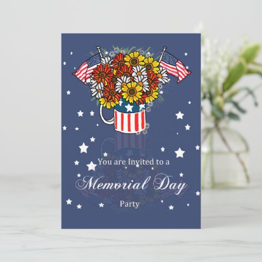 Memorial Day Card Party Invision with Flowers in Kaart (Staand voorkant)