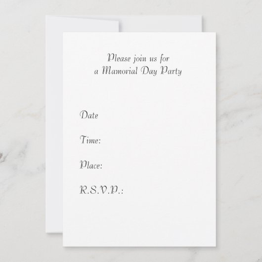 Memorial Day Card Party Invision with Flowers in Kaart (Achterkant)