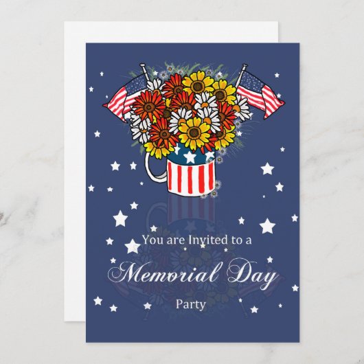 Memorial Day Card Party Invision with Flowers in Kaart (Voorkant / Achterkant)